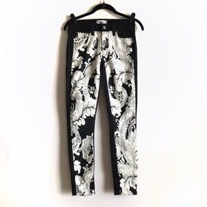 NWT Paige Emily Ultra Skinny Black Cream Appliqué Jeans Size 25